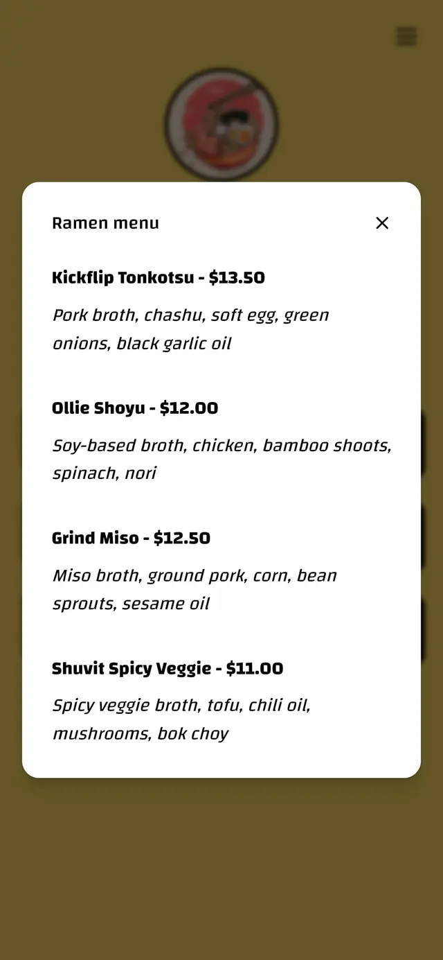 Restaurante — Ramen menu